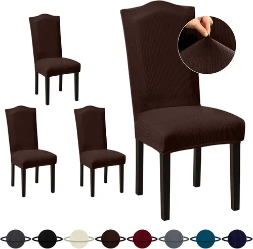 Vista 38 de Sufdari Juego de 4 fundas para sillas de comedor, color beige, antideslizantes, de elastano, elásticas, para comedor, hotel (Grande)