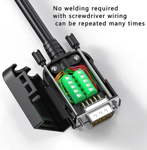 Vista 4 de 2 adaptadores hembra DB9, fácil de usar, cable serie RS232/485, no necesita soldadura, conectores serie DB9 con pernos, tuercas, tubos traseros