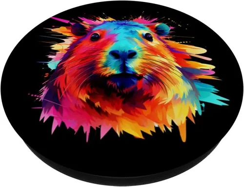 Vista 2 de Retro synthwave Pop Art Capybara rodent water pig lover PopSockets Swappable PopGrip