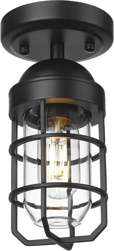 Vista 21 de Emliviar Lámpara de techo estilo granja, luz semiempotrada vintage para interior, luz de seguridad con vidrio templado transparente, acabado