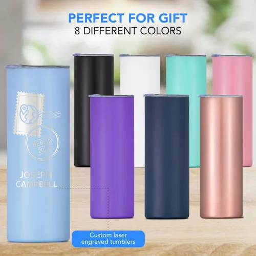 Vista 2 de Vaso personalizado para pasaporte de vacaciones con diseños grabados, vaso delgado de acero inoxidable de doble pared de 20 onzas con aislamiento al