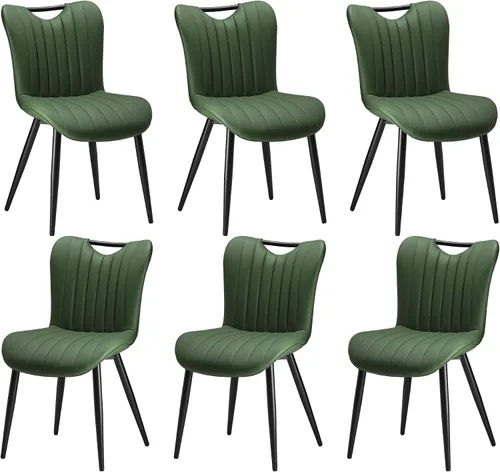 Vista 13 de Juego de 2 sillas de comedor tapizadas de cuero, modernas sillas de comedor de cocina de mediados de siglo con patas de metal negro, sillas