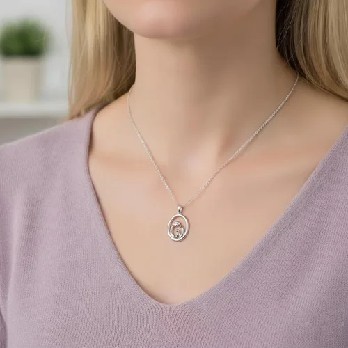 Vista 2 de Jewelili Collar con colgante de plata de ley para mamá y niños