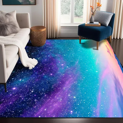 Vista 8 de Alfombra de galaxia de 2 x 3 pies, alfombra espacial para niños y niñas, dormitorio, sala de estar, océano, transbordador, barco, alfombra de noche