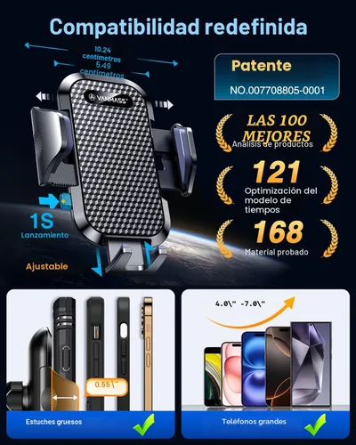 Vista 6 de VANMASS - Soporte para teléfono de automóvil 2026, de grado militar, con succión y clip para parabrisas. Soporte para pared y ducha de teléfono