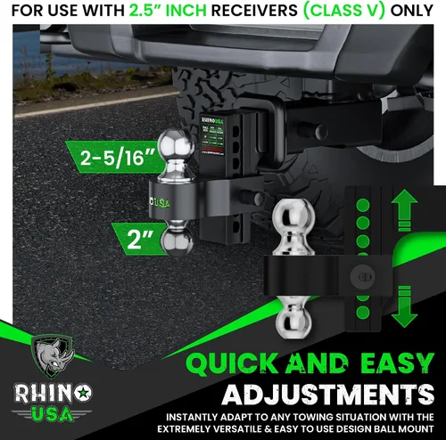 Vista 6 de Rhino USA Enganche de remolque ajustable (receptor de 2 pulgadas) - 6 Negro
