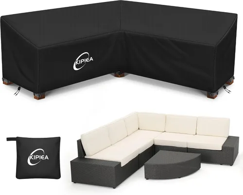 Vista 21 de Kipiea Funda para Sofá Seccional en Forma de L para Patio, Tela Oxford Resistente 420D, Funda Seccional para Exteriores con 6 Hebillas a Prueba