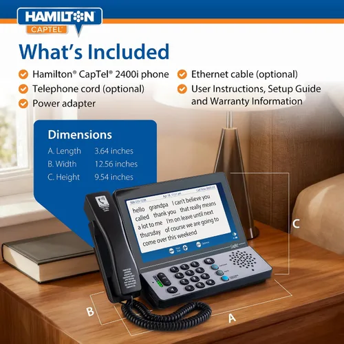Vista 5 de Hamilton CapTel 2400iSPNBT Teléfono con subtítulos, teléfonos para personas con discapacidad auditiva, control de volumen con ganancia