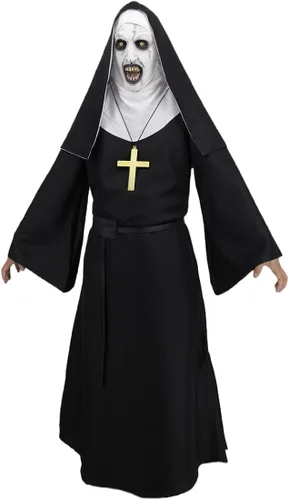 Vista 3 de DIYLN Disfraz de monja de Halloween para mujer, película de miedo, religiosa, medieval, traje de cosplay con accesorios
