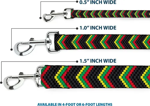 Vista 3 de Buckle-Down Correa para mascotas - Chevron Weave Negro/Rasta - 4 pies de largo - 1" de ancho
