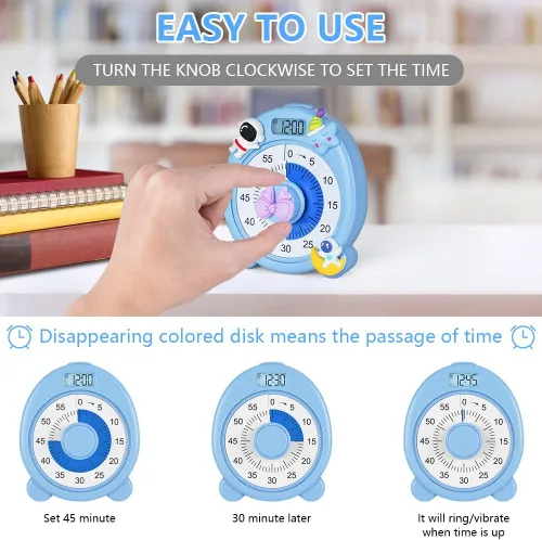 Vista 5 de Ainiv Temporizador visual de 60 minutos para niños, temporizador de cuenta regresiva para aula, oficina, cocina, lindos temporizadores magnéticos