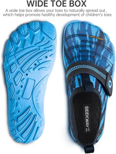 Vista 3 de SEEKWAY Zapatos de agua descalzos para niños, puntera ancha y zapatos de arena de secado rápido para niños pequeños para senderismo, natación