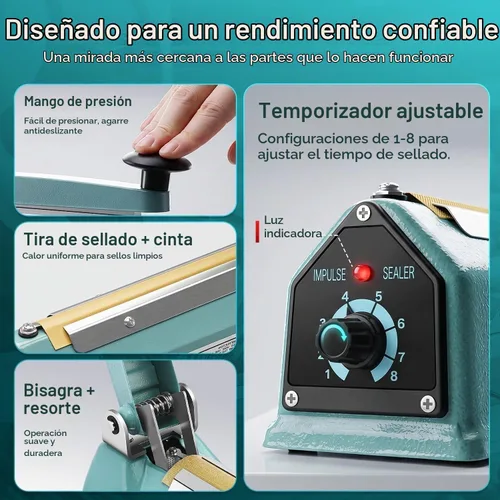 Vista 6 de Flexzion Impulse Sealer for Plastic Bags, 8 Inch, 300W, Adjustable Timer
