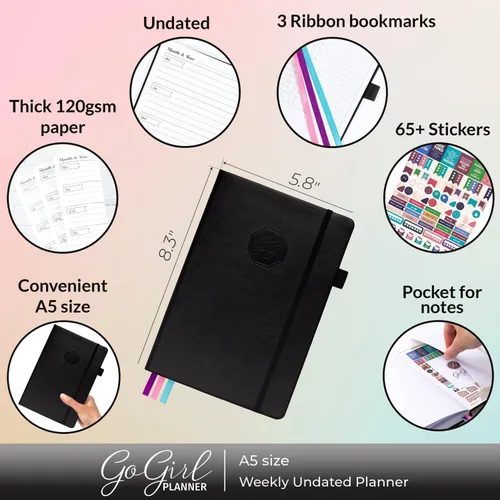 Vista 2 de GoGirl Agenda y organizador para mujer – Agenda semanal tamaño A5, diario de objetivos y agenda para mejorar la gestión del tiempo, la productividad