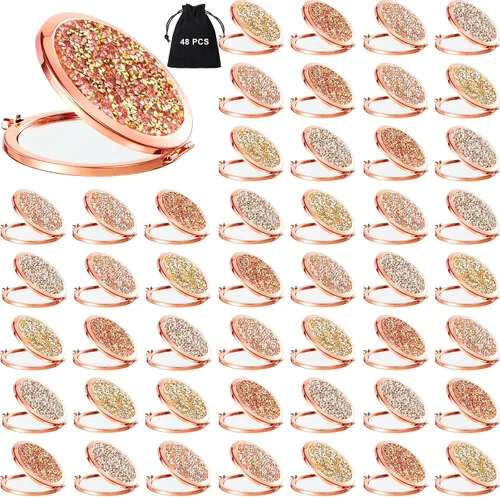 Vista 14 de Cindeer 12 Piezas Espejo Compacto Pequeño Plegable Espejo de Bolsillo Redondo de Maquillaje de Mano Espejo Cosmético de Aumento con Rincón
