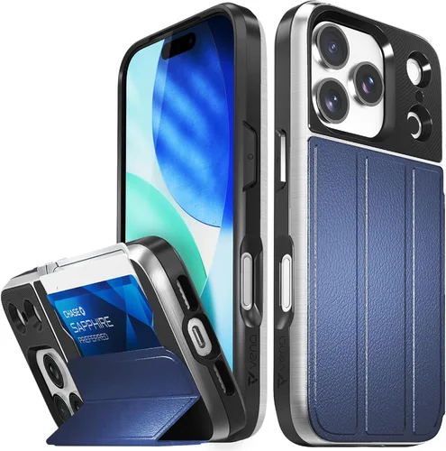 Vista 26 de VENA vCommute - Funda tipo cartera para iPhone 15, [protección contra caídas de grado militar] Funda de cuero con ranura para tarjetas con soporte
