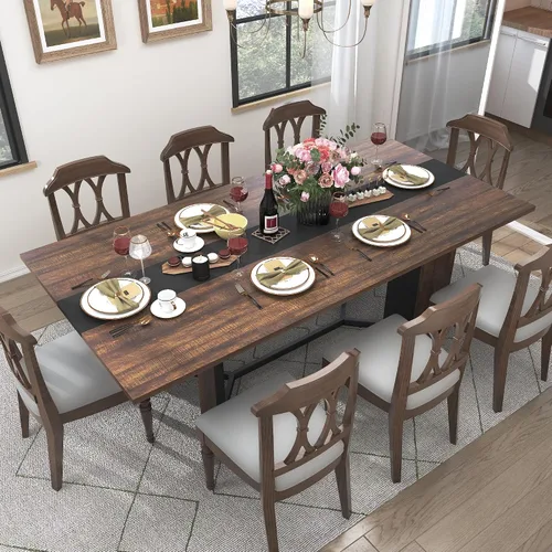 Vista 9 de Hlivelood - Mesa de comedor de 71 pulgadas para 6 personas, mesa de cocina rectangular moderna color marrón con superficie de madera impermeable