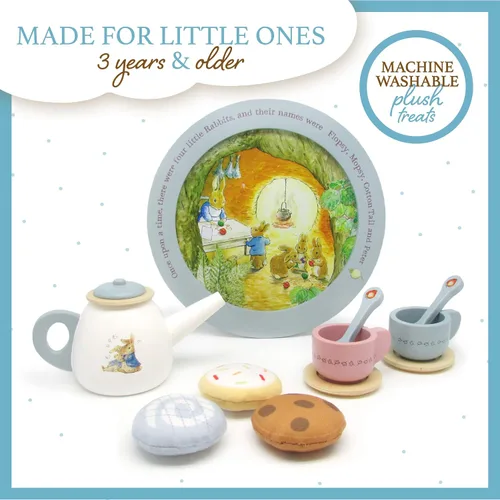 Vista 4 de Kids Preferred Beatrix Potter Peter Rabbit - Juego de té de madera para juego de simulación, 11 piezas