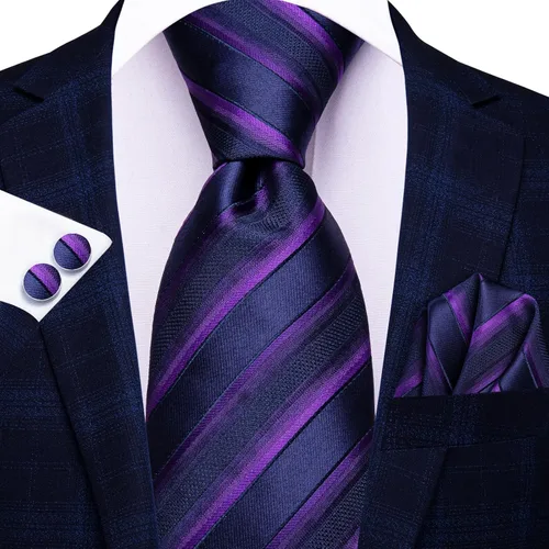 Vista 281 de Hi-Tie Corbatas de seda para hombre, diseño de cachemira a rayas, con bolsillo, gemelos cuadrados, conjunto formal de negocios