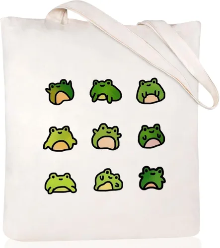 Vista 9 de Bolsa de lona estética para mujer con bolsillo interior, bolsa de hombro para libros, bolsas reutilizables para compras