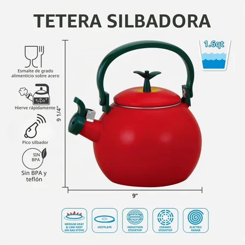 Vista 5 de Gourmet Art tetera silbadora de acero, esmaltada Manzana
