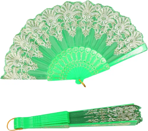 Vista 16 de INNOLIFE Abanico de mano plegable español con patrón retro para mujeres, abanico plegable chino de mano para fiestas, baile, bodas y decoración