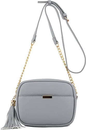 Vista 2 de Bolso cruzado pequeño con dos borlas con correa de cadena, bolso pequeño para mujer