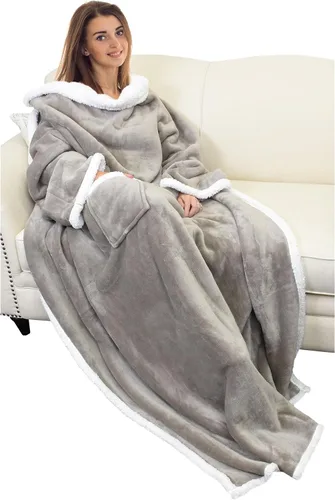 Vista 21 de Catalonia - Manta de forro polar tipo sherpa con mangas, súper suave, cálida y cómoda, de gran tamaño, de forro polar y microplush, con mangas