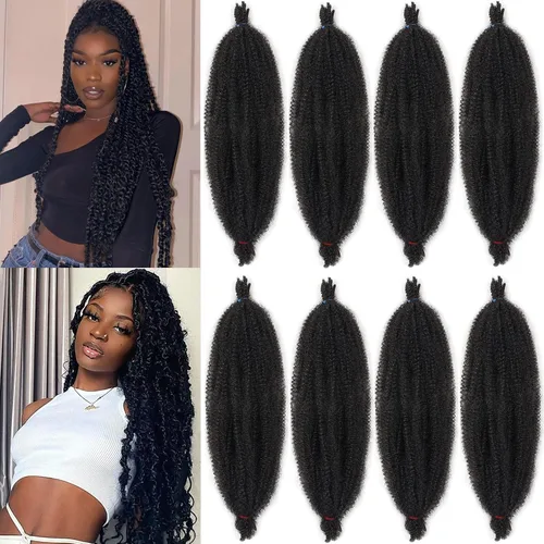 Vista 46 de Cabello de Envoltura Pre-Esponjado de 8 Pulgadas, 3 Paquetes, Cabello Afro Twist Pre-Separado Elástico para Locs, Cabello Afro Twist Negro Natural