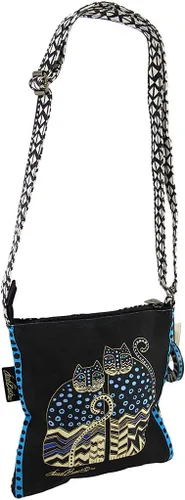 Vista 5 de Laurel Burch LB4315 Bolso cruzado con cierre superior, diseño de gatos punteados, negro
