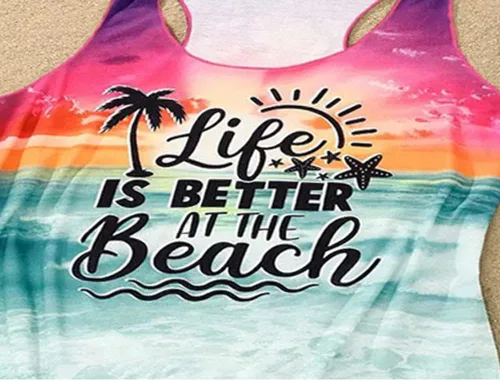 Vista 4 de Sun Sand and in My Hand - Camiseta sin mangas para mujer, diseño de verano hawaiano, playa, camiseta sin mangas, linda camiseta sin mangas
