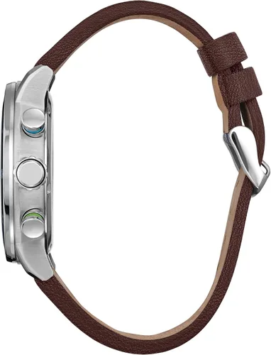 Vista 2 de Citizen Eco-Drive Star Wars Luke Skywalker - Reloj cronógrafo de acero inoxidable con correa de cuero marrón, bisel azul (modelo CA0768-07W)