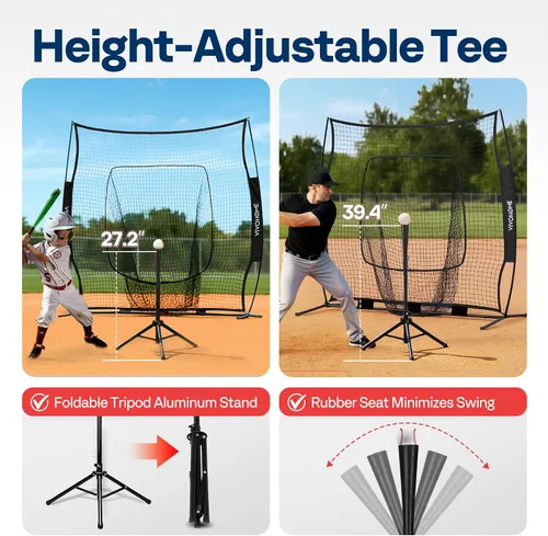 Vista 7 de VIVOHOME Baseball Softball Batting Net - 7x7 Ft Baseball Backstop, Softball Practice Net for Hitting, Pitching, Throwing with Batting Tee and Carry