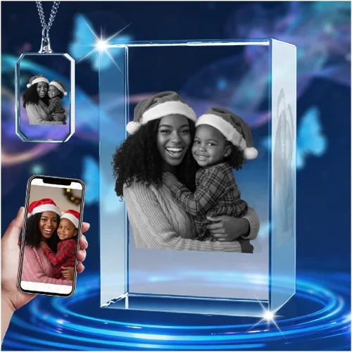 Vista 10 de Marco de fotos de cristal 3D personalizado grabado grabado personalizado impresiones de fotos de vidrio regalos de Navidad cubos de fotos gran