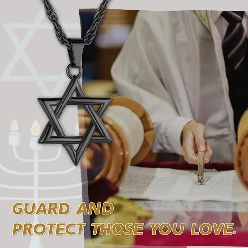 Vista 2 de GOLDCHIC JEWELRY Judaism Jewish Israel Star of David Cross Pendant Mens Punk Rock 316L Stainless Steel18K Gold PlatedBlack Rhodium Plated Hexagram
