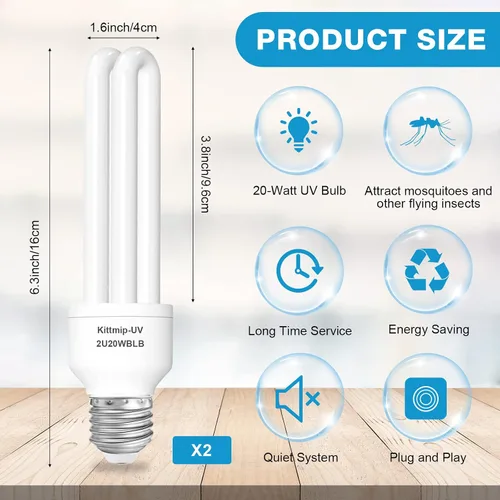 Vista 2 de 2 bombillas de repuesto tipo 2U E27 20W compatibles con Homesuit, Keuomy, Yluces, Yissvic, Powify y otros modelos Bug Zapper