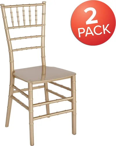 Vista 6 de BizChair Paquete de 2 sillas Chiavari apilables de resina dorada, asientos para hospitalidad y eventos