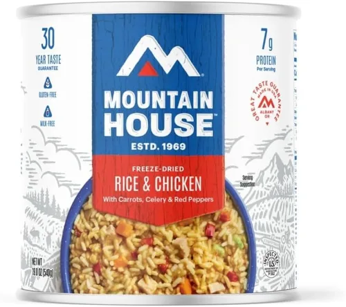 Vista 2 de Mountain House Lata de arroz y pollo #10 Alimentos liofilizados para mochileros y campamentos Alimentos de supervivencia y emergencia Sin