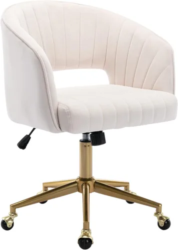 Vista 15 de Silla de oficina para el hogar, silla giratoria de terciopelo para escritorio, sillón de acento tapizado, sillas modernas capitoneadas con base Negro