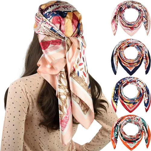 Vista 60 de corciova - Bufanda cuadrada grande para mujer, diadema sedosa para cabello rizado, lazo para dormir por la noche, bandana a la moda, 35 x 35