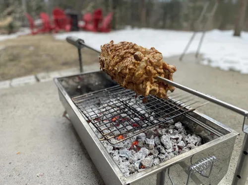 Vista 6 de Asador eléctrico portátil – Asador de asador de barbacoa de acero inoxidable, altura y velocidad ajustables, cocina al aire libre para campamento