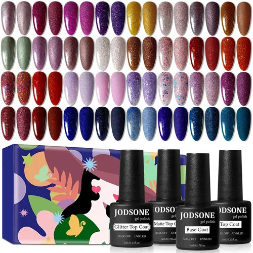 Vista 10 de JODSONE - Kit de esmalte de uñas de gel de 23 piezas, conjunto de esmalte de uñas de gel clásico de moda colorida, 3 botellas de capa base mate