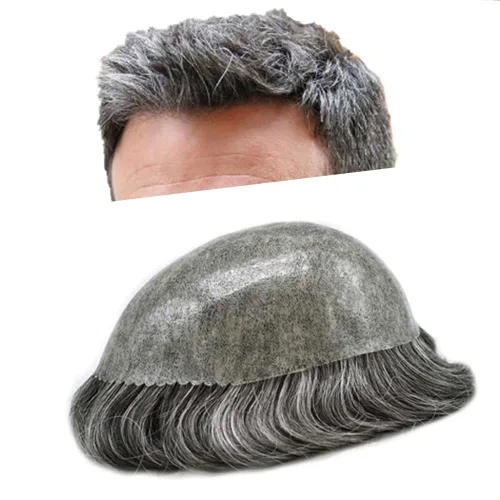 Vista 306 de Toupee para hombre 100% cabello humano real tupé para hombres 0.004 in piel de poliuretano para hombre, sistema de reemplazo de piezas de pelo