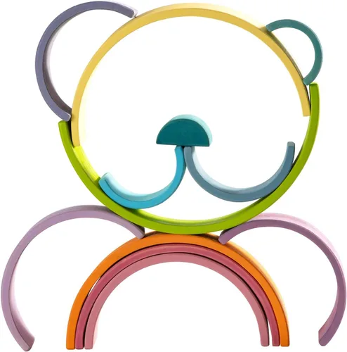 Vista 4 de Juguete apilable de madera de arco iris, apilador de 12 piezas, bloques de construcción de rompecabezas de anidación extragrandes, juguetes