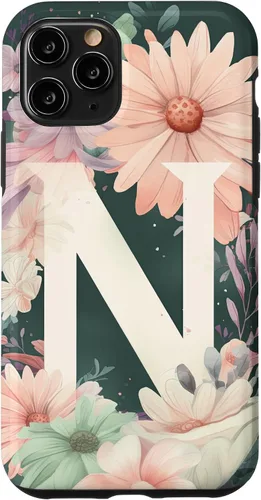 Vista 27 de iPhone 16 Beautiful Daisy Flowers Initial Letter N Monogram Watercolor Case