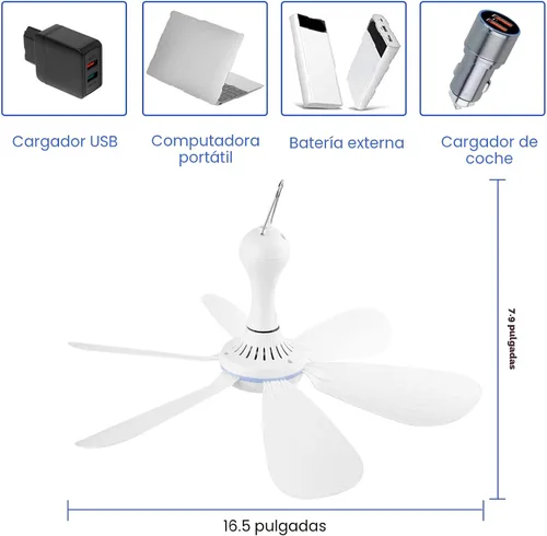 Vista 5 de Ventilador de techo silencioso con USB y control remoto de temporización de 4 velocidades, ventilador pequeño y silencioso de CC enchufable
