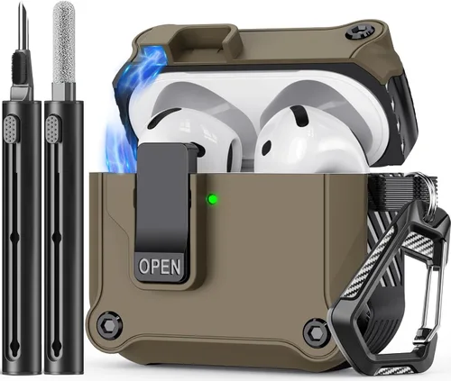 Vista 11 de Inesore Compatible con estuche para AirPods de 4ª generación, con kit de limpieza, cierre automático seguro para nueva funda de carga Airpods 4