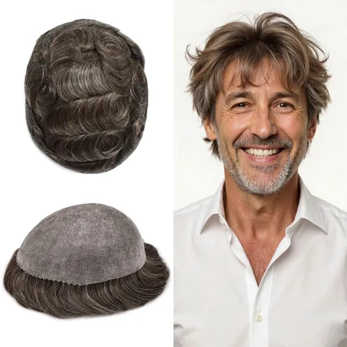 Vista 101 de Toupee for Men Hair Piece Real Human Hair Full Poly Skin Mens Toupee Mens Hair System Injected PU Hair System Invisible Hairpiece for