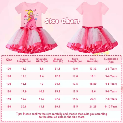 Vista 6 de ADREIT Conjunto de disfraz de princesa melocotón para niñas, vestido de tutú de princesa melocotón con accesorios para cosplay, fiesta de Halloween
