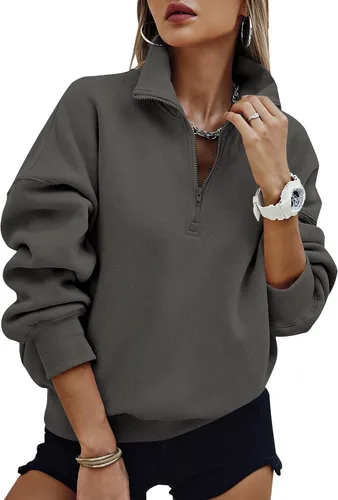 Vista 14 de PRETTYGARDEN Sudaderas de gran tamaño con media cremallera para mujer, sudaderas con capucha de forro polar 2025 de manga larga a la moda, tops